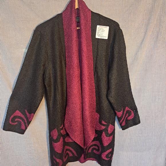 Crush Fashion XL Cardigan Open Front Black Purple Abstract Design Textured - Picture 1 of 5